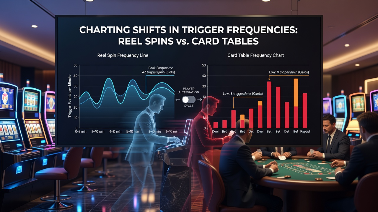Graph illustrating trigger frequency redistribution across extended mixed gaming sessions