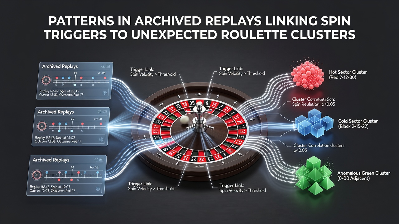 Casino replay data visualization showing connections between slot spin triggers and roulette outcome clusters