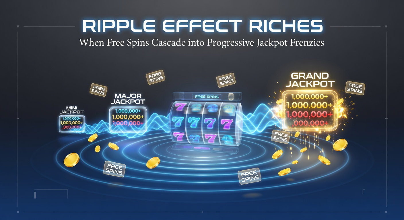 Vibrant slot machine screen displaying cascading symbols and escalating free spins leading to a progressive jackpot explosion