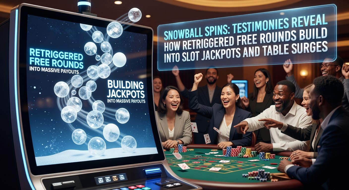 Vibrant slot machine screen showing cascading free spins and building multipliers during a retrigger sequence, with jackpot counters ticking upward